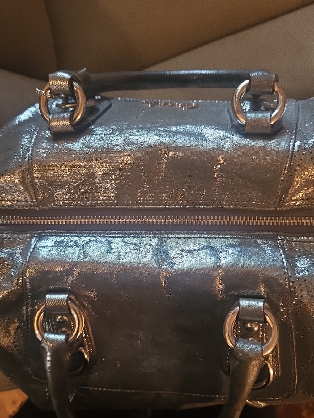 Coach Metallic Black Leather Satchel - Picture 6 of 9